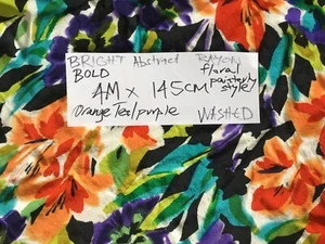 4 X Metres Bright/Bold RAYON 145cms Wide FloralPAINTERLY style WASHED🧡💜💚 - Picture 1 of 13