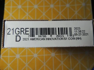 2021 D New Hampshire Innovation $1 UNC 21GRE Sealed Roll of 25 - Picture 1 of 1