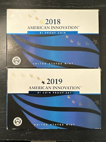 2018 & 2019 American Innovations $1.00 Proof Sets 5 coins Box & COA- Direct Mint Cover