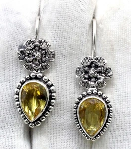 925 Sterling Silver Yellow Citrine Gemstone Handmade Jewelry Earring Size-1.50 - Picture 1 of 7
