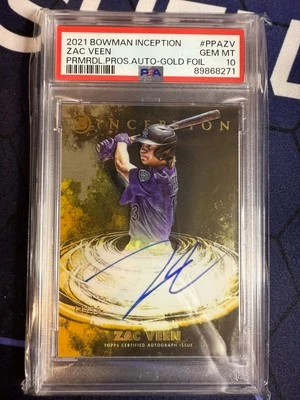 2021 Bowman Inception Primordial Prospect Auto Gold Foil /50 Zac Veen PSA 10 - Image 1 of 2