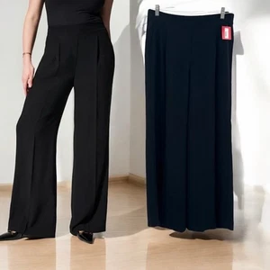 Spanx M Crepe Straight Leg Trouser Black Pull On Pants Career Pleated High Rise - Bild 1 von 11