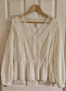 River Island Peplum Blouse Size 16. Pretty Lace. Elasticated. New Without Tags - Picture 1 of 7