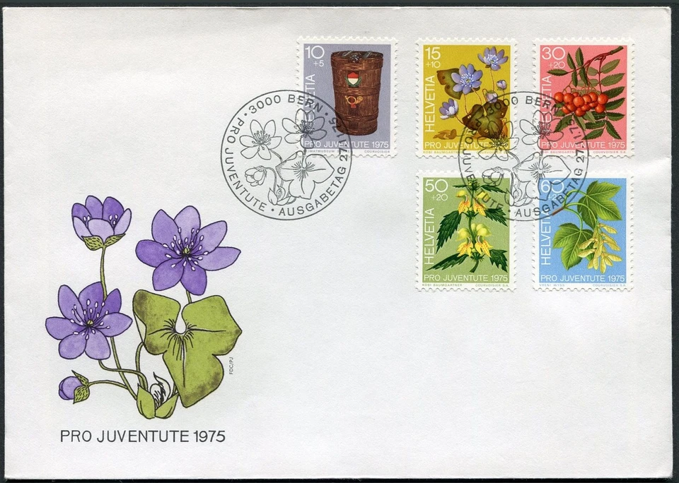 Switzerland B434-B438, FDC. Michel 1062-1066. Mail Bucket, Forest Plants, 1974. - Image 1 of 1