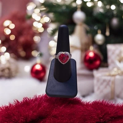 Silver Simulated Ruby/simulated Diamonds Halo Heart Ring - Image 1 of 4