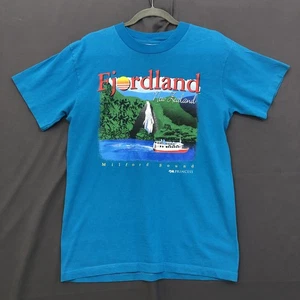 Vintage Neuseeland T-Shirt Fiordland Herren Small Blau Milford Sound Kurzarm - Bild 1 von 14