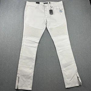 Pantalones de mezclilla INC para hombre 36x34 blancos Stockholm calce ajustado súper elásticos moto con cremallera nuevos - Imagen 1 de 11