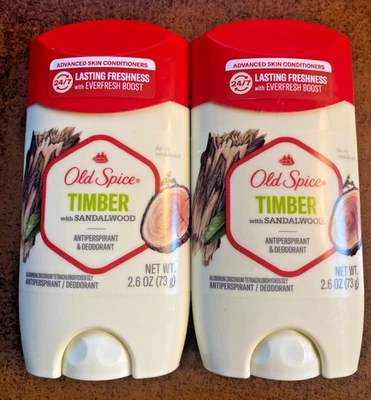 2X Old Spice Timber + Sandalwood Antiperspirant Deodorant 2.6 Oz EX 3/26 - Image 1 of 2