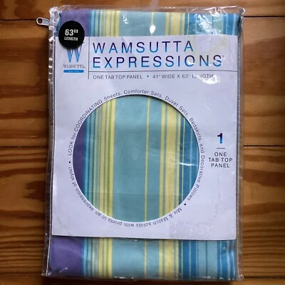 "Panel de cortina superior con lengüeta a rayas Wamsutta 41 x 63"" azul verde amarillo" Foto 1 de 4
