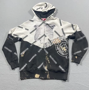VTG Element Hoodie Mens Medium Black White Logo Graphic Skate Distressed Y2K - Picture 1 of 8