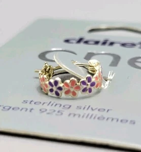 Claire's Sterling Hoop Earring Single Small Enamel Flowers - Picture 1 of 5