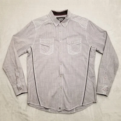 Camisa BKE Hebilla Para Hombre Gris Medio Atlética Mezcla Algodón Manga Larga Western Foto 1 de 4