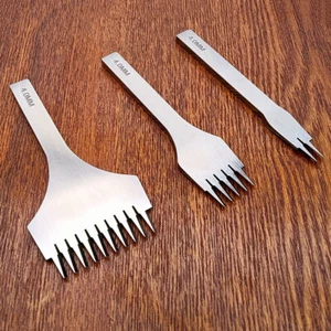 3pcs cuero de estilo francés Craft Stitch Lacing Punch Chisel Tool Kit 2 + 5 + 10 Prong - Imagen 1 de 17