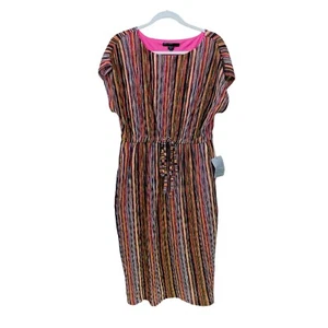 Maggy London Size 8 Striped Dolman Sleeve Elastic Waist Pockets Midi Dress NEW - Picture 1 of 7