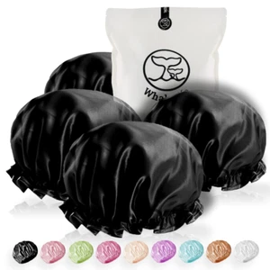 Extra Large Reusable Shower Cap for Men, Women (Black 4 Pack ) Satin Double Laye - Picture 1 of 7