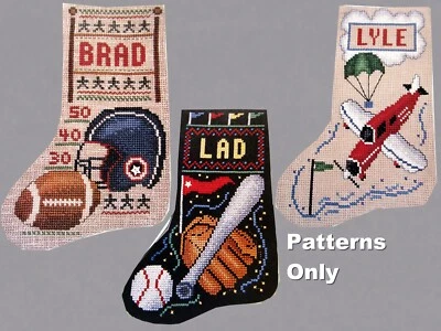 Football Baseball Airplane Stocking Designs CROSS STITCH PATTERNS - Image 1 of 4