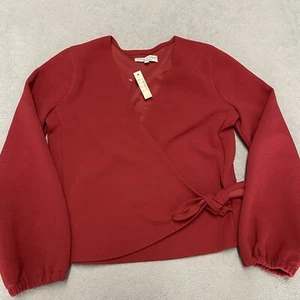 Madewell Top Small Red Crepe Wrap Texture & Thread Tie NEW - Picture 1 of 7