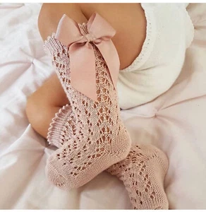 4 Pairs Children Girls Royal Style Bow Knee High Fishnet Socks Baby Toddler Kid - Picture 1 of 12