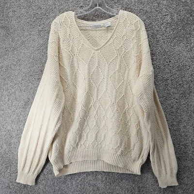 Suéter de punto grueso para mujer Claiborne cuello en V beige X-grande Foto 1 de 4