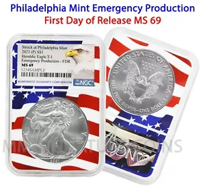 2021 P - Philadelphia $1 American Silver Eagle NGC MS69 Emergency FDOR Flag Core - Picture 1 of 1