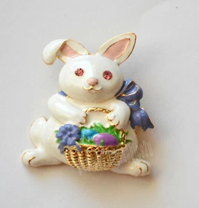 Easter Bunny w Easter Basket & Eggs Pin AND/OR Pendent ~ Gold-tone Set - Picture 1 of 3