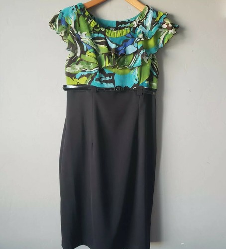 Alyx abito nero e multi blu e verde gonna floreale arricciacapelli tipo taglia 10