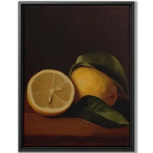Moody Lemon Still Life Oil Painting Vintage Kitchen Decor Canvas Wall Art Print - Picture 1 of 9