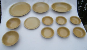 Plato/tazones retro de cerámica de gres YAMATO Japón de 12 piezas mostaza moteada - Imagen 1 de 7