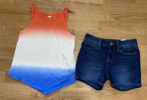 Girl's Old Navy Outfit Size 8 - Orange/White/Blue Tank w/Jean Shorts EUC - Picture 1 of 7