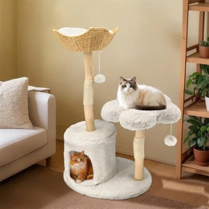 Large Cat Tree Tower Cat Scratching Post Activity Tree Cat Condo with Plush Cave - Picture 1 of 16