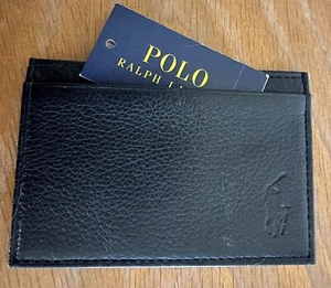 NWT POLO Ralph Lauren Men's Pebble Leather Slim Card Case Logo Big Pony Black - Picture 1 of 4