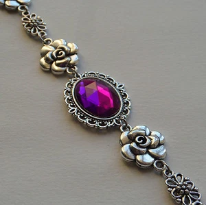 PULSERA PLATEADA PÚRPURA CAMELLIA FILIGRANA ESTILO VICTORIANO MAGENTA CFB - Imagen 1 de 8