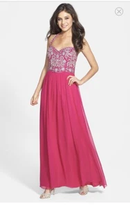 Sean Collection Beaded Bodice Halter Fucsia Gown Sz 10 Prom- Evening - Picture 1 of 8