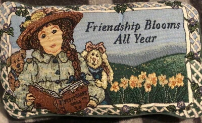 Friendship Blooms Decorative Accent Pillow Tapestry Lumbar Girl Reading - Image 1 of 4