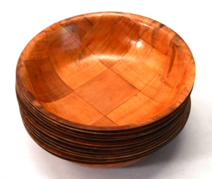 Lot of 12 Tablecraft 8" Round Woven Mahogany Bowls Classic Wood Stackable - Picture 1 of 5
