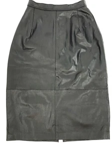 Vintage 80s 90s Skirt Leather Black Pencil Slim Slit Small VTG Retro 3 / 4 - Picture 1 of 6