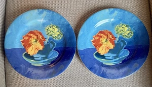 French GIEN Outremer pattern Salad/Dessert Plate X 2 , 8.75" (pair A ) - Picture 1 of 5