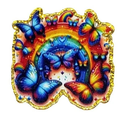 5 Pc - Rainbow Butterflies - Acrylic Flatback Charms For Badge Reels DIY Crafts - Изображение 1 из 2