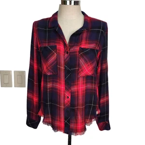 Cloth & Stone Flanellhemd mit Knopfleiste M rot blau kariert Rollriegel Langarm - Bild 1 von 10