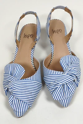 Mujer 7.5M Impo Edana Blanco Azul Brillo Rayas Sandalia Acolchada 2" Tacón Gatito Foto 1 de 4
