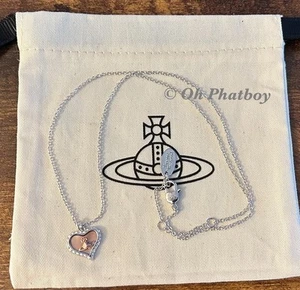Vivienne Westwood Silver Petra Heart Shaped With Baby Pink MOP Pendent Necklace. - Picture 1 of 4