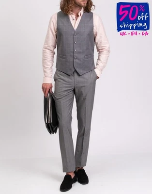 PVP €215 HACKETT Chaleco de Lana Talla 38R 48R / S Ventana Satén Espalda Cuello en Y Foto 1 de 4