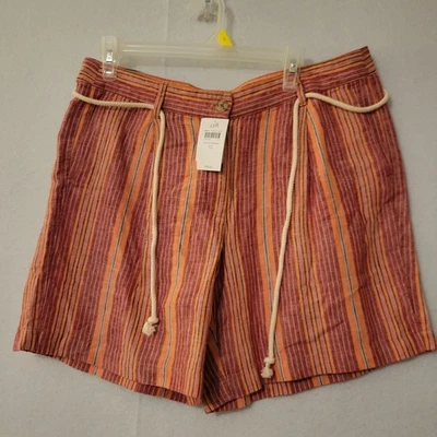 J. Jill 短裤女式 Love 亚麻 Capecdredem 条纹 12 码全新带标签 — 第 1/4 张图片