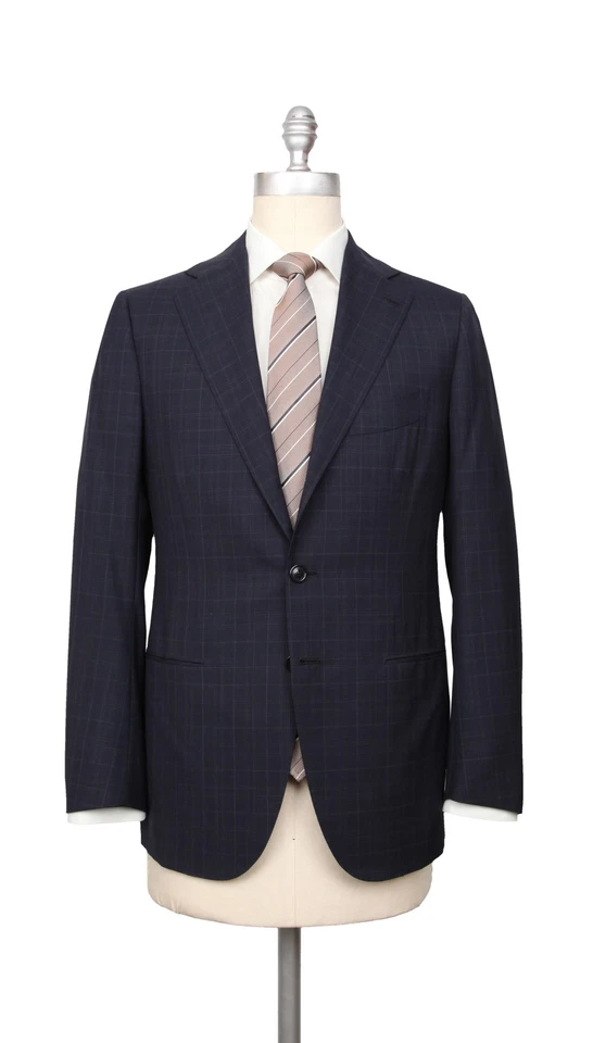 Cesare Attolini Dark Blue Wool Blend Window Pane Suit - 36/46 - (CA216222) - Image 1 of 4