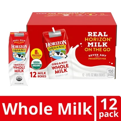 Horizon Organic Shelf Stable Whole Milk Boxes, 8 fl oz, 12 Count​