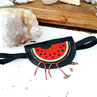 Watermelon Embroidered Beaded Eye Patch, Adjustable Vision Accessory, Ocular Aid - Image 1 of 4