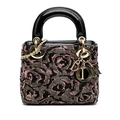 Authenticated Dior Mini Rose Embroidered Lady Dior Pink Tweed Fabric Satchel - Image 1 of 4