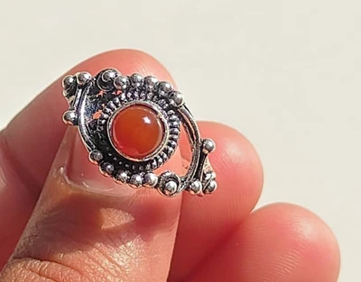 Boho Orange Gemstone Ring Vintage Lapis Lazuli Style Silver Plated Jewelry r46 - Image 1 of 4