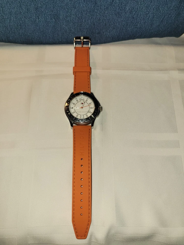 Tommy Hilfiger Silver Tone Orange Rubber Band TH.153.1.95.1428 Watch. Pre-Owned  - Image 1 of 4