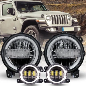 Halo LED Headlights Fog Lights Combo Kit For Jeep Wrangler JL JLU 2018-2023 - Picture 1 of 10